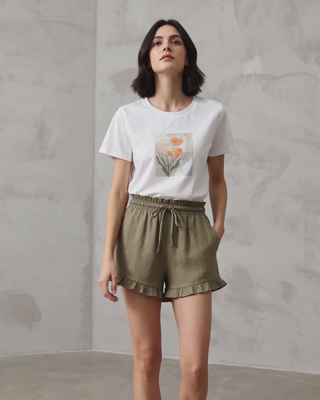 SORAVEA Hilde olive green linen shorts product showcase