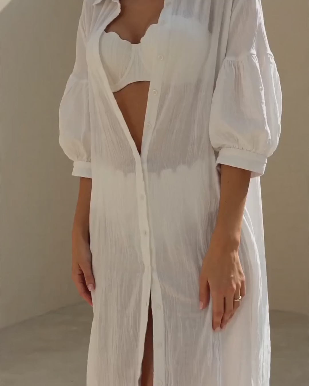 SORAVEA Mila white oversized linen shirt dress cover-up product showcase