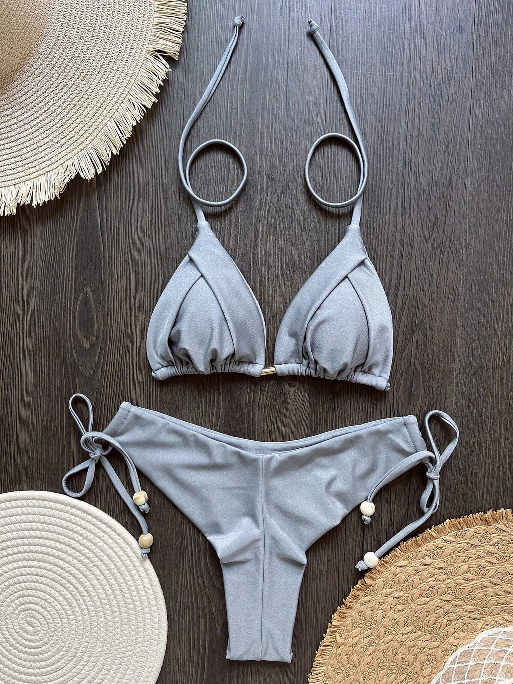 Luna Chain triangel bikini silverfärgad framifrån